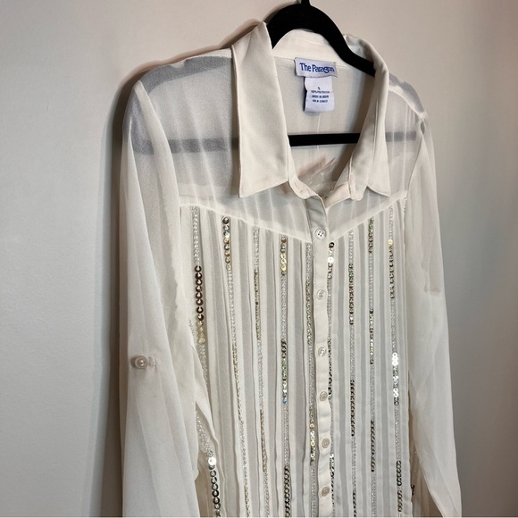NWOT The Paragon White Sheer Sequin Blouse – Size S - Picture 6 of 7
